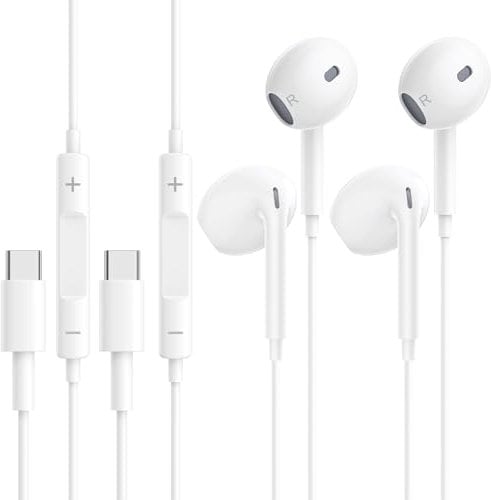 2 Pack USB C Headphones for iPhone 15 Plus Pro Max, Type C Earphones, Wired Headphones with Mic & Volume Control for iPad Pro/Air/Mini, Samsung Galaxy S24 Plus Ultra S23 Ultra S22, Huawei,Google Pixel