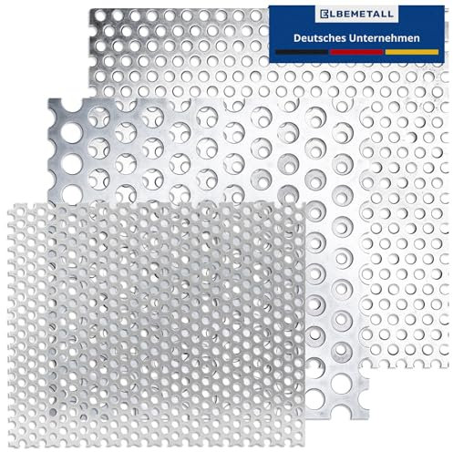 Elbemetall Lochblech Edelstahl 300 x 300 mm Stärke 1,50 mm/Metall Lochblech Rundloch, 8 mm Lochabstand, 5 mm Lochweite/Lochbleche aus 1.4301 Werkstoff/hochwertiges Lochblech aus Metall