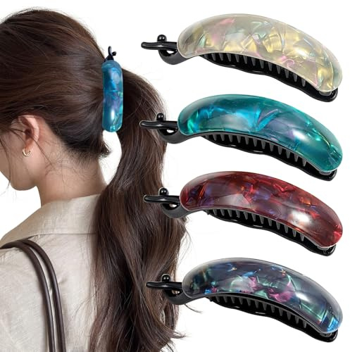 Mistofu 3 Stück französische gebogene Haarspangen für dickes Haar, rutschfest, starker Griff, bequemer Halt, Beauty-Accessoire, modische Klaue, flache Haarspangen für dickes Haar (Bernstein 01)