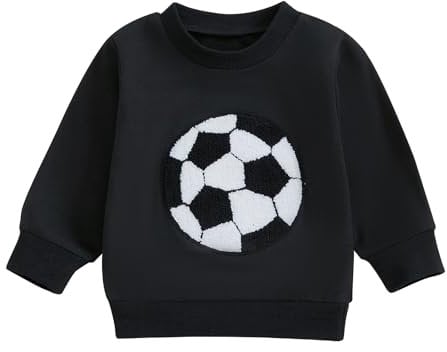 MAHUAOYIXI Toddler Boys Sweatshirts Soccer Embroidery Crew Neck Long Sleeve T Shirt Baby Pullovers Fall Casual Sports Style Tops Baby Boys Clothes (Black, 18-24 Months)