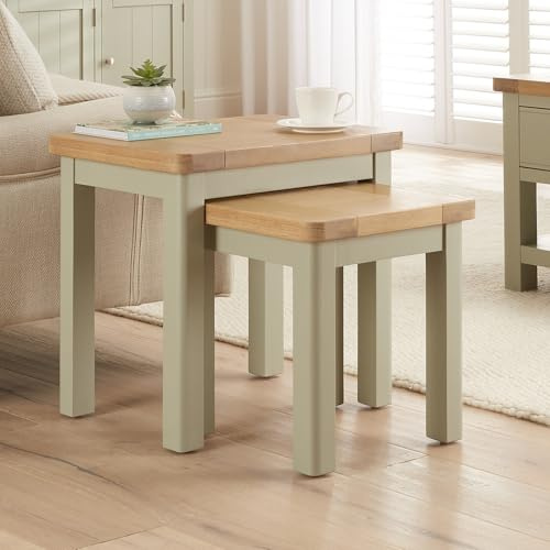 The Furniture Market Marbury Sage Green | Painted Nest of 2 Side Tables | Wooden Nesting Tables | Country Styling | Space-Saving Design | Living Room | Fully Assembled | H 500 x W 550 x D 400mm