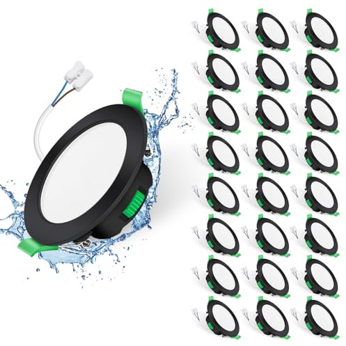 ALUSSO LIGHTING LED Einbaustrahler Schwarz 230V Flach Dimmbar LED Spots 7W Deckenspots IP44 Einbauleuchten 68mm Warmweiß Neutralweiß Kaltweiß Deckenstrahler für Badezimmer Wohnzimmer, 24er Set