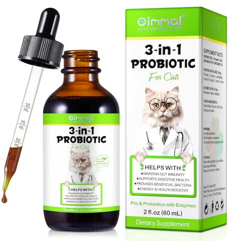 Probiotics for Cats with Prebiotic and Enzymes, Cat Probiotics Supplement Help Digestive Support Gut Health, Cat Diarrhea, Constipation Relief for All Breed Size Age, Bacon Flavor - 60ml