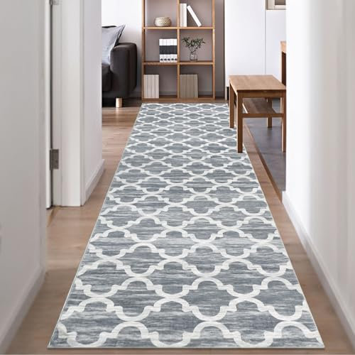 Famibay Teppich Läufer 80x300cm Küchenteppich Waschbar rutschfest Teppichläufer Flur Modern Teppich Flur Lang Grau Küchenläufer Weich Runner Teppich für Flur Küche Waschküche