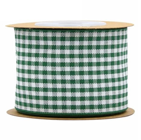 BrightGlow Karoband 5 M Weihnachten Geschenkband Gingham Band Weihnachtsbänder zum Basteln Plaid Ribbon Dekoband Kariertes Band für Geschenk DIY Bastelkuchen Weihnachten Party Deko Dunkelgrün 38mm