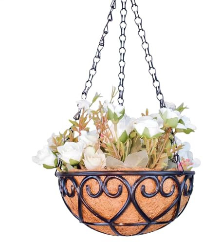 30 x 30 x 13 cm fioriera in metallo da appendere cesto con rivestimento in cocco cesto da appendere per esterni rotondo supporto per piante con catena per patio prato decorazione giardino decorazione