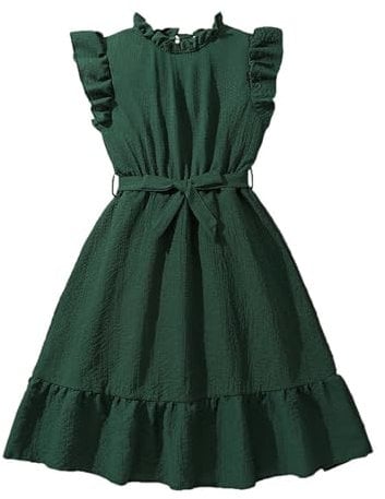 YIzdegg Mädchen Kleid Fliegende Ärmel Krawatte Textur schlankes Temperament bequemes Freizeitkleid Badminton Mädchen (JN, 9-10 Years)