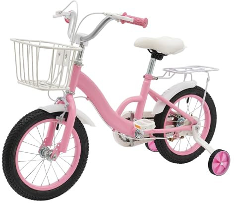 SAUADY Balance- und Pedal-Lernfahrrad Kinderfahrrad Fahrrad für Freizeit- und Trainingsfahrten in der Stadt 14-Zoll Rosa 104 * 75CM