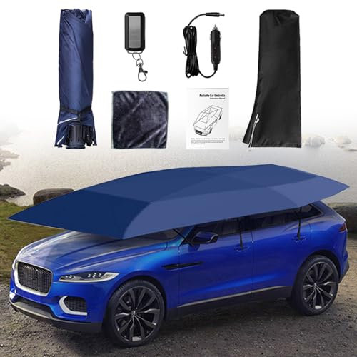 VNATWGOO Ombrellone per Auto per Berline, SUV, Mpv, Parasole Elettrico Automatico da 4,2 M/4,7 M/5,2 M, Universale, Pieghevole E Staccabile, Alimentato A Batteria,Blue-4.2m