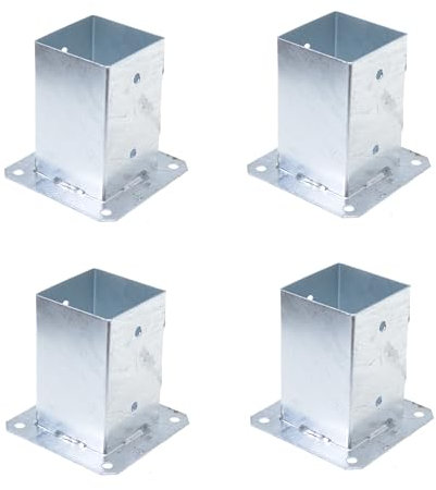 Aqbau Lot de 4 supports de poteau à visser - 90 x 90 mm - Ancrage à visser - Douille de sol avec plaque de cheville - Sabots de poteau à visser - Galvanisés à chaud