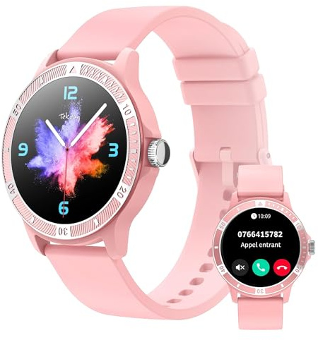 Tekday Montre connectée Sport Rose avec Bracelet en Silicone Rose, Femme, Suivi activité et Sommeil