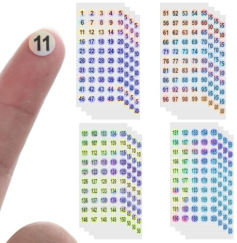 Mabor 16 Sheets Round Clear Number Stickers 1-200 - Sparkling Self Adhesive Labels for Organizing Storage Bins & Boxes