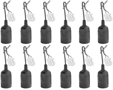 12 Pièces Douilles Ampoule E27 noires avec Connecteur Rapide et Serre-Câble,Douille de Chantier e27. 60W 250V,Câble de Suspension pour éclairage LED et halogène,Noir