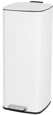 CasaSeleccion - Cubo de Basura de 30 Litros de Acero Inoxidable Blanco de 37x27x65 cm. Papelera con Cubo Interior Extraíble de Polipropileno con Asa y Apertura con Pedal