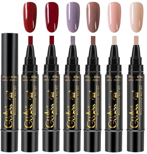 One Step 3-In-1 Gel Nail Polish Pens UK Quick-Dry Nail Gel Pens for Women & Girls Home DIY and Professional Manicure,No Base Coat Needed,UV/Led Curing Requires (6colors)