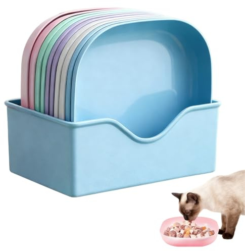 Whisker Fatigue Free Cat Food Bowls, 10 Pcs Shallow Wet Food Flat Dish, Durable Wheat Straw Cat Dishes, Food and Water Pet Feeding Bowl for Kittens and Short Legged Cats