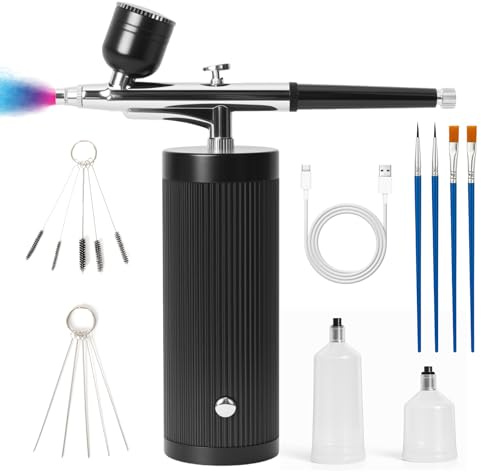 Kit Aerografo con Compressore, Ugello 0.3mm, Decorazione per Torte | Set Aerografo Manuale Ricaricabile per Trucco, Facile da Pulire e Anti-Intasamento, Per Nail Art, Trucco, Pittura, Modellismo