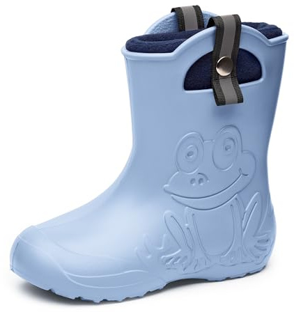 Ladeheid Kinder Federleichte Gummistiefel Thermo Fütterung Mädchen Jungen rutschfest Regenstiefel Kinder Regenschuhe LA-CA-Frog245 (Hellblau, 24/25 EU)