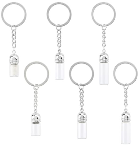 FINGERINSPIRE 6 Sets Porte-Clés Flacon D'Huile Essentielle 3 Tailles Pendentif Flacon en Verre Avec Fonction Aromathérapie Pendentifs Flacons Acrylique Avec Fer Platine Breloque pour Parfum Personnel