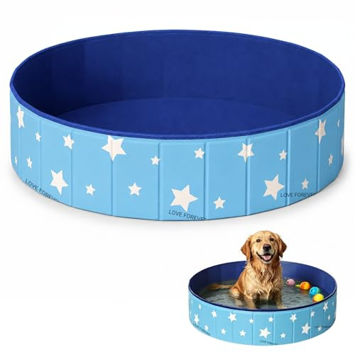 ZoneYan Hundepool Faltbar, Haustier-Schwimmbecken 80 x 30 cm, Planschbecken für Hunde, Anti-Rutsch-Platten, Schnelle Entwässerung, Hundebadewanne, Swimmingpool Verdickt PVC (Blau)