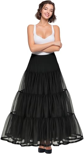 Shimaly Women's Floor Length Wedding Petticoat Long Underskirt for Formal Dress (S-L, Black)
