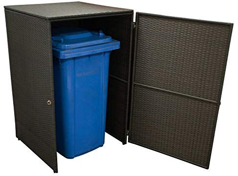 Gartenmoebel Mülltonnenbox klein 66x64x109cm für Tonnen bis 120 Liter, Stahl + Polyrattan Mocca Mülltonnenaufbewahrung