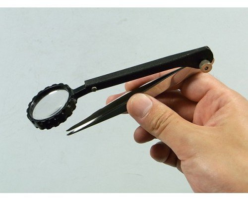 wide665-k Edelstahl Pinzette mit Lupe Kaneshin