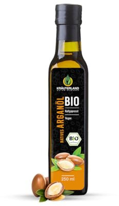 Kräuterland Bio Arganöl - Argan Speiseöl 250ml, kaltgepresst, nativ aus Marokko - ungeröstet, mild & vegan zum Kochen & Backen für die ausgewogene Küche - in Premium Qualität