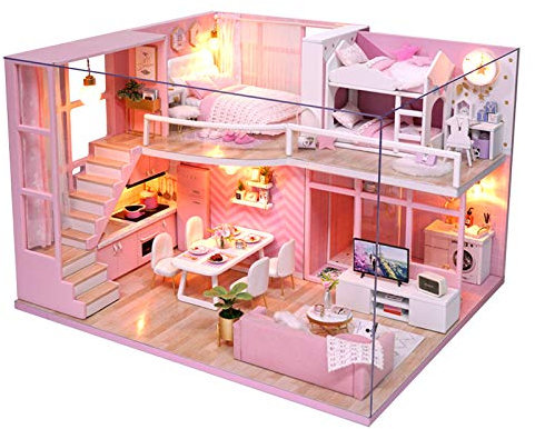 CUTEROOM Maison de poupée Miniature Maison de Poupée Bois en Kit avec Mobilier et Musique Maison Modèle pour Les Filles Et Les Garçons