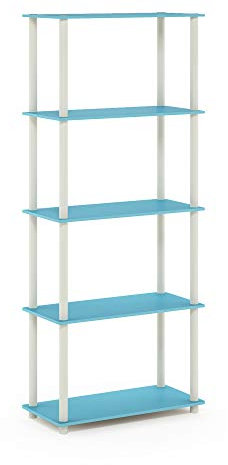 Furinno Turn-N-Tube 5-stufiges Mehrzweck-Regal-Präsentationsregal, Hellblau/Weiß