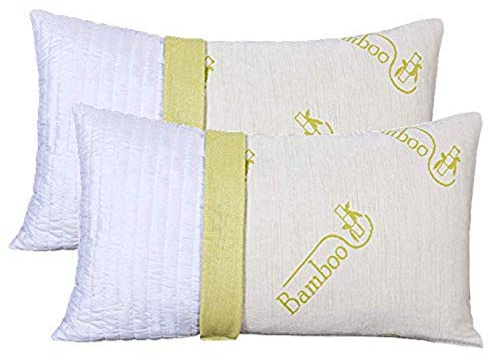 EVERGREENWEB 2 Kissen aus Memoryfoam Flocken Mit Bambus Faser Bezug 42x72 Höhe 15 cm Geeignet für Nacken und Rückenschmerzen, Mit Abnehmbarem und Waschbarem Bezug, Ideal für Jedes Bett