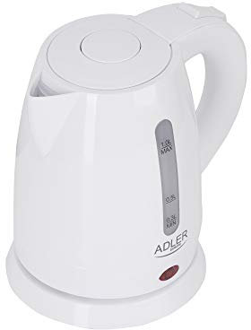 Adler AD1272 Hervidor de Agua Eléctrico 1 Litro, Recipiente sin BPA, Resistencia Oculta, Apagado Automático al Alcanzar la Ebullición, Inalámbrico 360º sin Cable, 1600W, Blanco