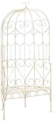 Festnight Gartenbank mit Armlehnen und Verzierungen aus Metall Parkbank/Sitzbank/Eisenbank 95 x 54 x 200 cm Eisen Antik Weiß