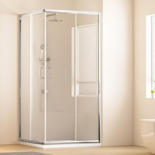 Heilmetz® Duschkabine 90X90 cm Eckeinstieg Duschabtrennung Schiebetür Duschtür Nische Duschkabinen Glastür Schiebetür 5mm Nano Beschichtung Sicherheitsglas Doppel Schiebetür Duschtür - Höhe 195cm