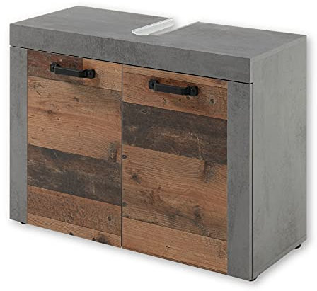INDIANA Badezimmer Waschbeckenunterschrank in Old Wood Optik, Betonoxid - Bad Unterschrank Badezimmerschrank mit viel Stauraum - 80 x 60 x 34 cm (B/H/T)