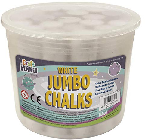 Craft Planet Jumbo Chalk, White, Pack of 20, Art & Craft Fun, Kids, Drawing, Pavement, Playground, School, Home, Garden, Games, Paper