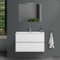 Mobile Bagno sospeso con lavabo in Ceramica e Specchio, cassetti e Ante a Chiusura rallentata, 3 colorazioni Disponibili (90 cm 2 cassetti, Bianco Lucido)