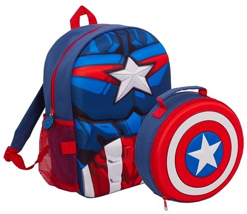 Captain America Backpack With Detachable Lunch Bag Water Bottle Holder Boys Matching 2 Piece Set Back To School