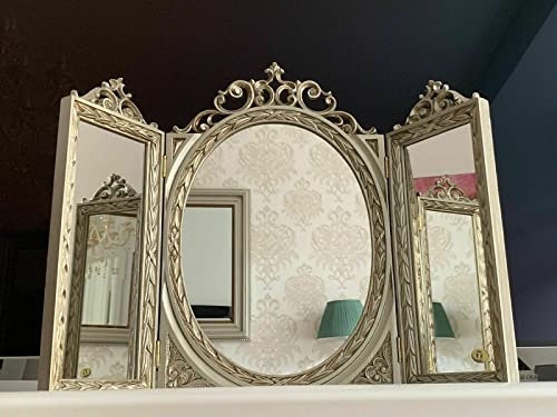 Wohnzimmerspiegel Schminkspiegel Antik Silber Dekorativer Kosmetikspiegel 60cm Barock Spiegel klappbar Wandspiegel Antik Oval Rechteckig Badspiegel Tischspiegel Shabby Deko C508 Antik Silber