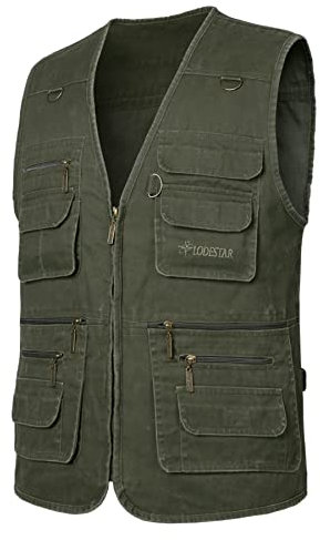 Yukirtiq Hombres Chaleco de Pesca Senderismo Chaleco Tipo Safari de Fotografía Viajes Bolsillos Chaquetas sin Mangas para Trabajo Chaleco de Caza, Verde, L