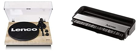 Lenco LBT-188 Plattenspieler - Bluetooth - Riemenantrieb - braun Kiefer & Hama Carbon-Faserbürste für Langspielplatten (antistatisch Schallplatten reinigen, Vinylbürste), schwarz/Silber