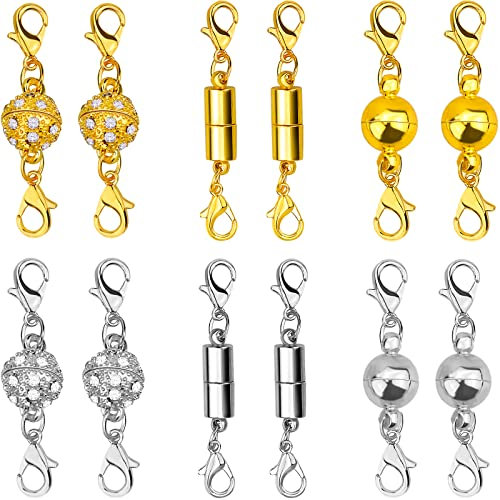 Magnet Schmuck Verschlüsse 12Stk Magnetverschluss Kette 8mm Magnetische Karabinerverschlüsse für DIY, Armband, Halskette Schmuckherstellung - Silber, Gold
