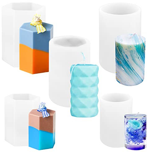 Gukasxi 5 Stück Kerzenform Kerzen Silikonformen Zylinder Kerzen-Gießform Stumpenkerzen Formen für Kerzenherstellung Formen DIY Kerzen, Wachs, Seife, Polymer Ton Handwerk Dekoration