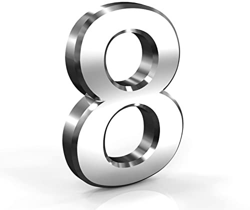 Stick On Door Numbers, 3 Inch 3D Mailbox Numbers, Self Adhesive House Numbers Plaques, Door Numbers for House, Apartment, Mailbox, Hotel, Office, Room, Courtyard, Cafe (8, Silver)