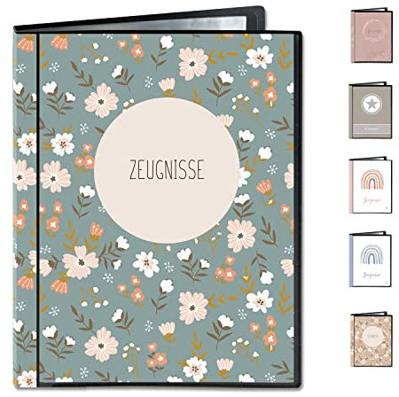 Minilino Zeugnismappe 20 Premium Klarsichthüllen A4 [SCHUTZ UND AUFBEWAHRUNG VON ZEUGNISSEN] Dokumentenmappe für Unterlagen in der Grundschule | Ordner - Mädchen (Blumenwiese ozeanblau)
