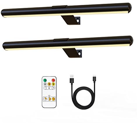 TINTINDOC Lot de 2 lampes photo sans fil avec télécommande, à piles, lumières de peinture de 41,9 cm pour image d'art entièrement en métal avec minuterie à intensité variable, lumière d'affichage