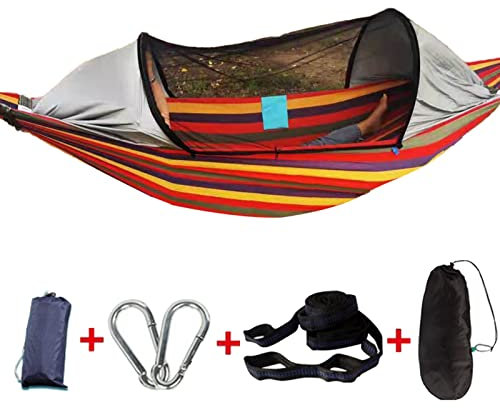 Hängematte Outdoor 2 personen mit Moskitonetz, Camping Hängematten 290x140cm, Verdickter Haltbarer Leinwand Reisehängematte , Ripstop, 550 lb Ladungskapazität , für Camping/Strand/Reisen/Garten