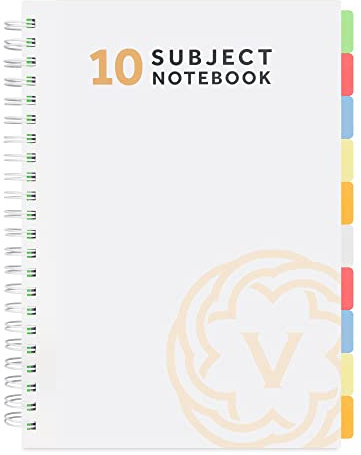VABE UK A4-Notizbuch mit 10 Trennblättern, 300 Seiten, liniert, A4-Spiralblock (150 Blatt), 100 g/m² Schreibblock, großes liniertes Notizbuch mit dickem, matt laminiertem Einband, Weiß, 1 Stück
