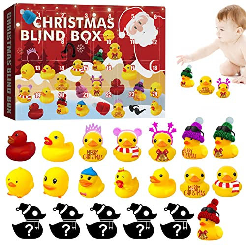 Tebinzi 2022 Weihnachts-Adventskalender mit 24 Tagen Countdown-Kalender Gummienten für Kinder, Überraschungsgeschenk Spielzeug Sammelfiguren für Kinder