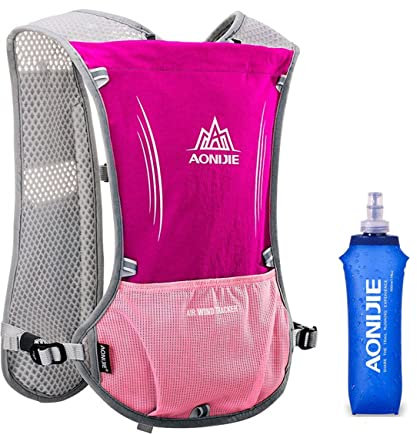 5L Ultraleicht Trinkrucksack mit Trinkblase 1.5L oder 500ML Flasche Laufrucksack für Damen Herren, Leichter Laufen Rucksack für Laufen, Marathon, Radfahren (Rosa + 500ml Flasche)